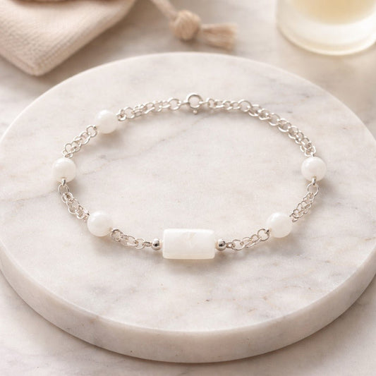 Bracelet Pierre de Lune Blanche Argent 925