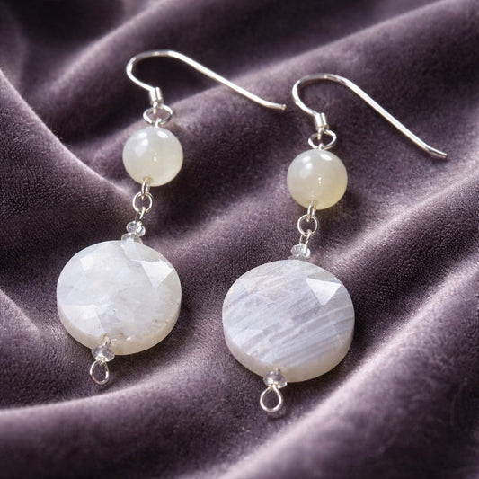 Boucles d'Oreilles Pierre de Lune Blanche - Argent 925 & Pierre Naturelle