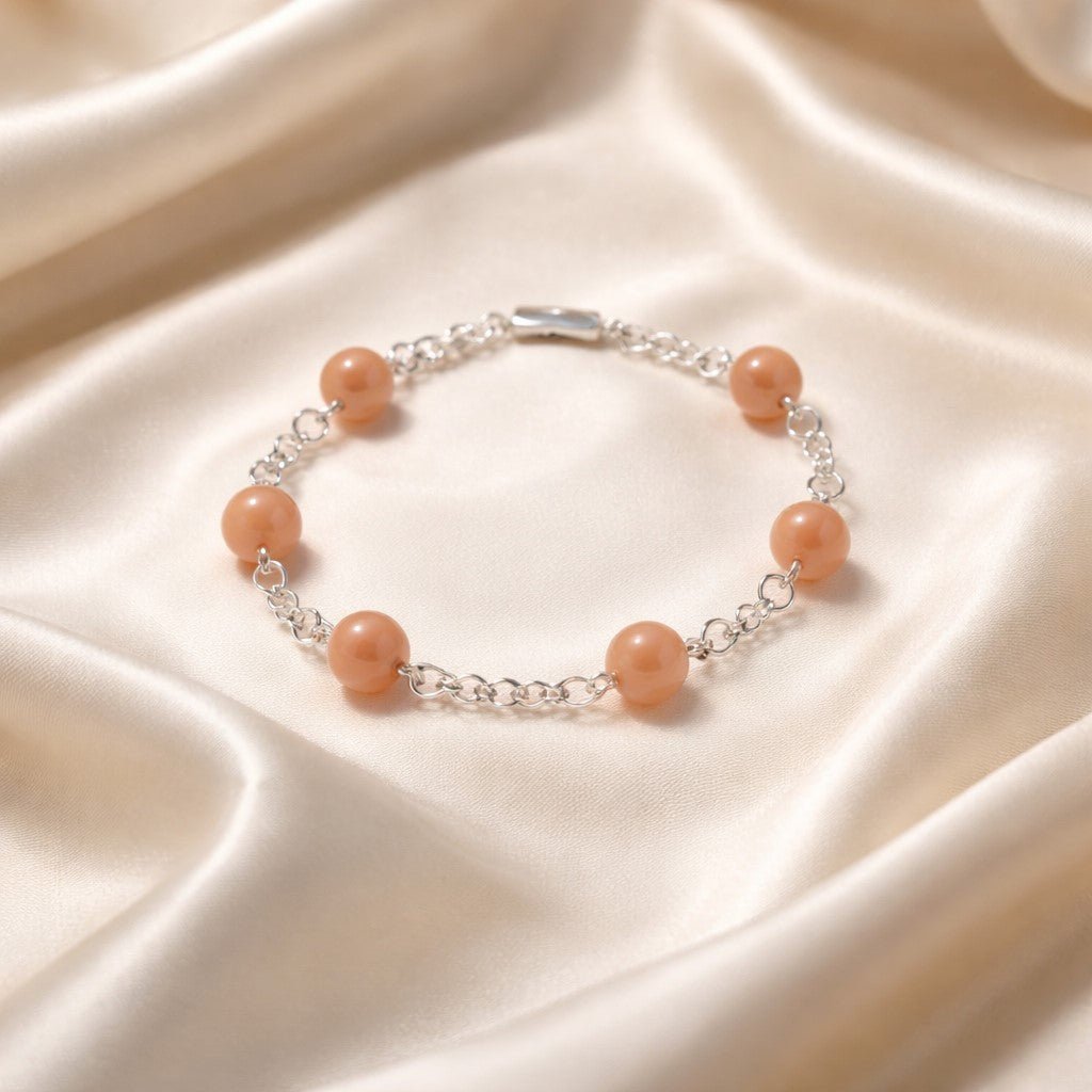 Bracelet Pierre de Lune Pêche et Blanche Argent 925