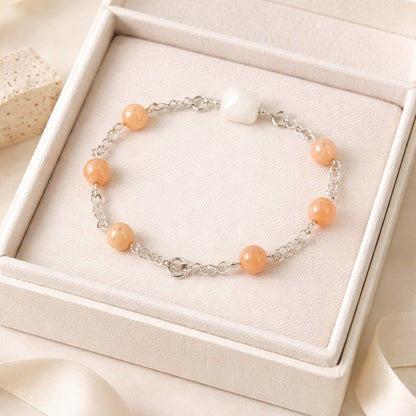 Bracelet Pierre de Lune Pêche et Blanche Argent 925