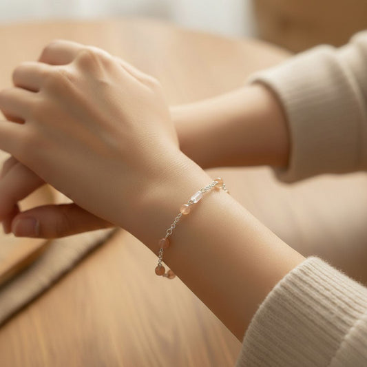 Bracelet Pierre de Lune Pêche et Blanche Argent 925