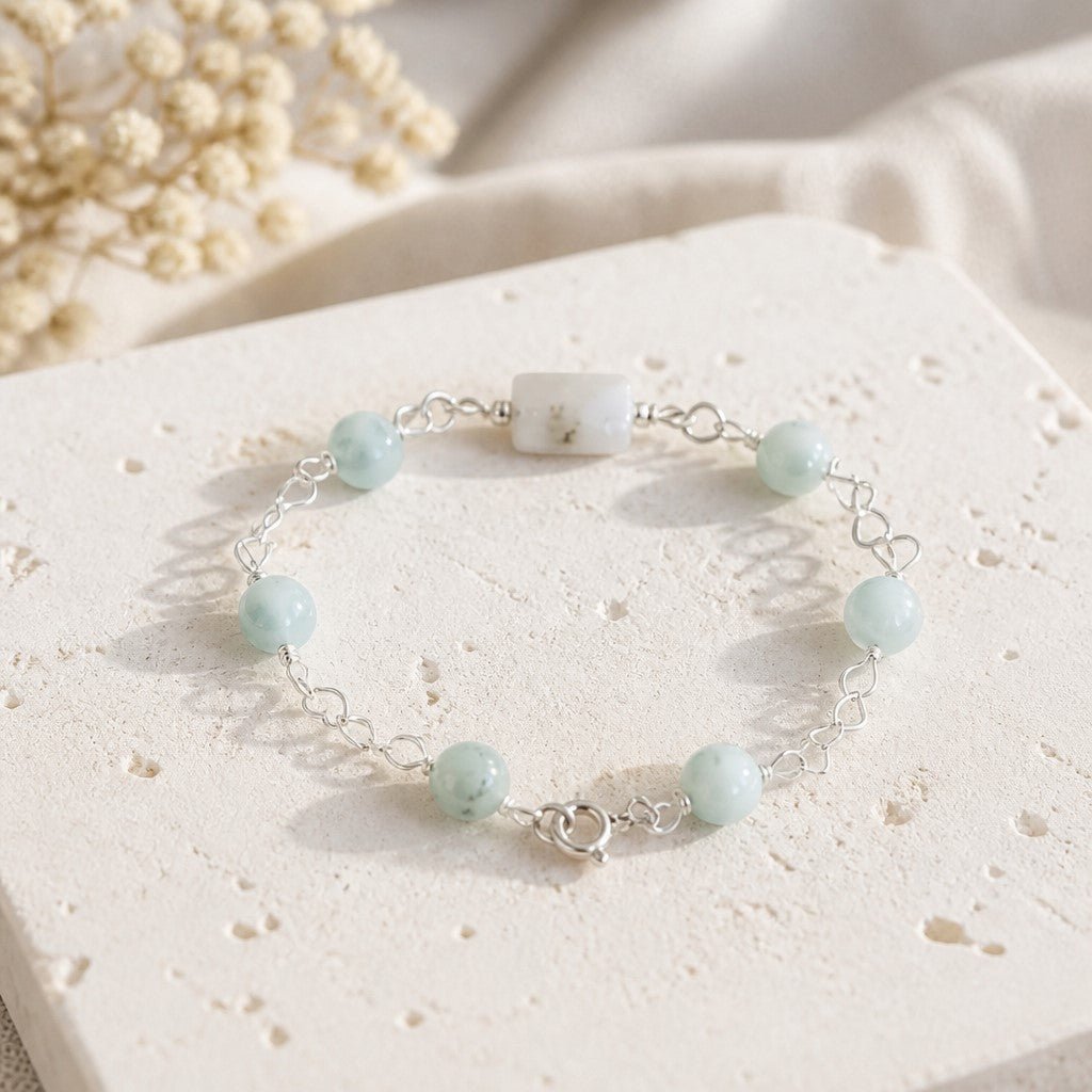 Bracelet Pierre de Lune verte et Blanche Argent 925