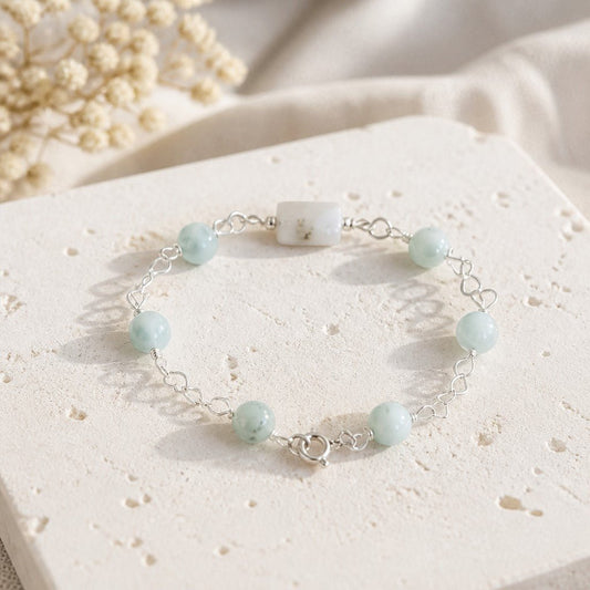 Bracelet Pierre de Lune verte et Blanche Argent 925