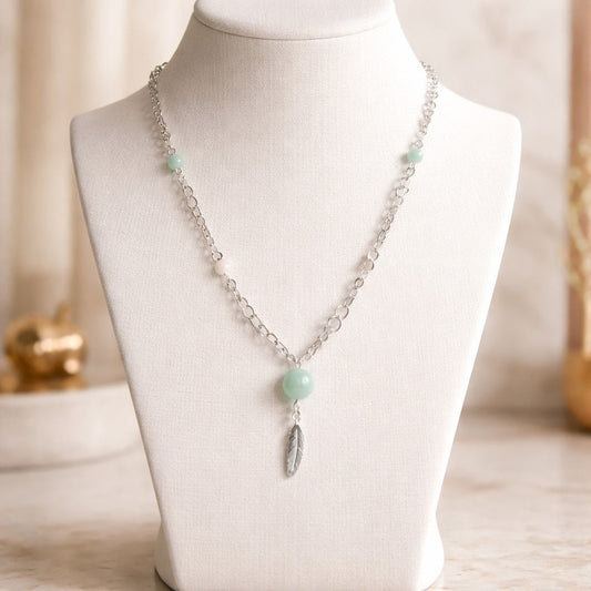 Pendentif Pierre de Lune Verte et Blanche Argent 925