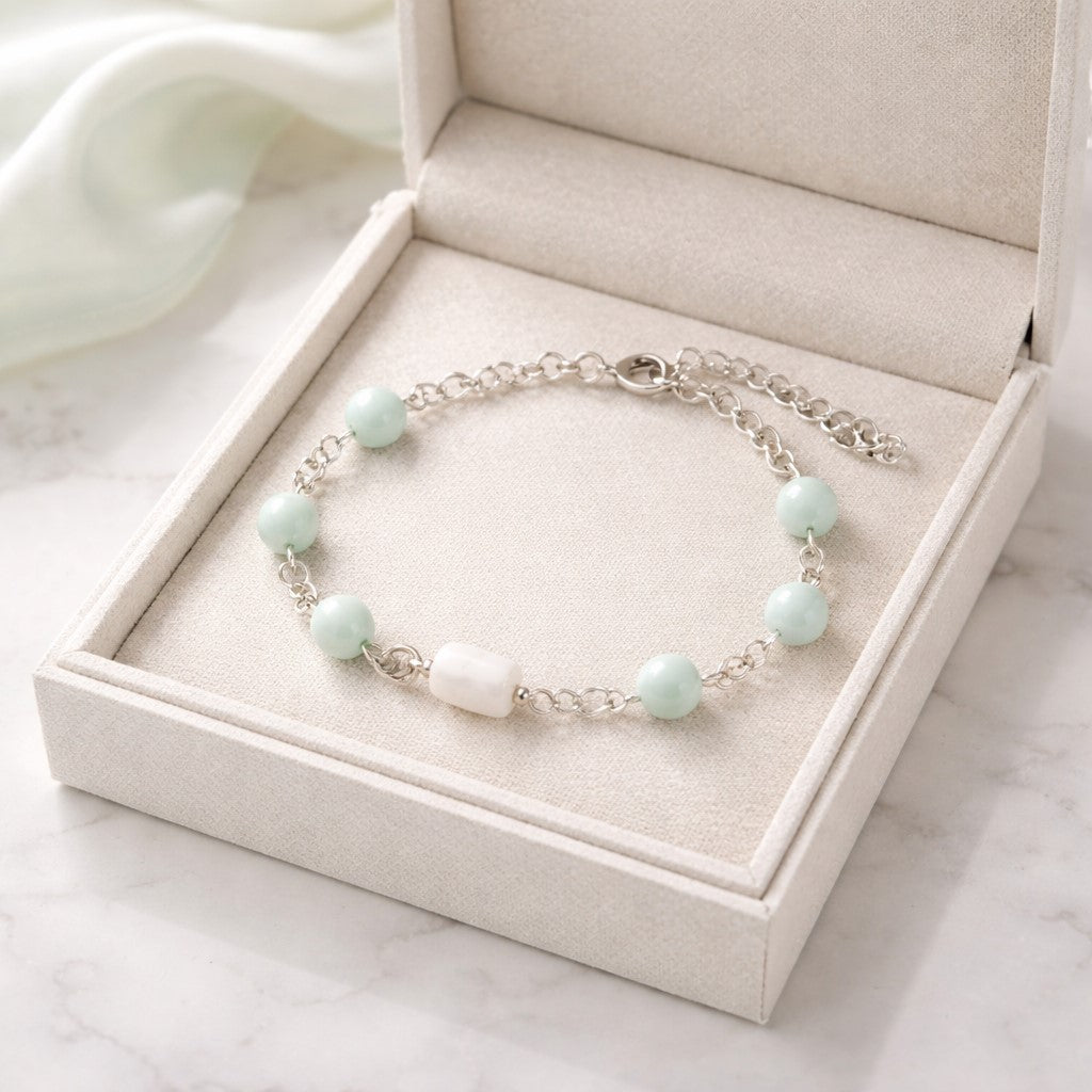Bracelet Pierre de Lune verte et Blanche Argent 925