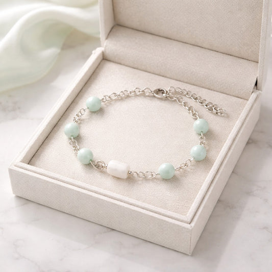 Bracelet Pierre de Lune verte et Blanche Argent 925