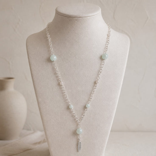 Pendentif Pierre de Lune Verte et Blanche Argent 925