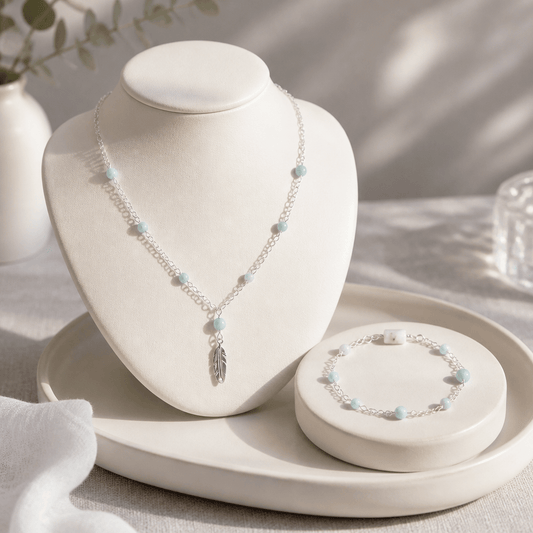 Parure Pierre de Lune Verte et Blanche Argent 925