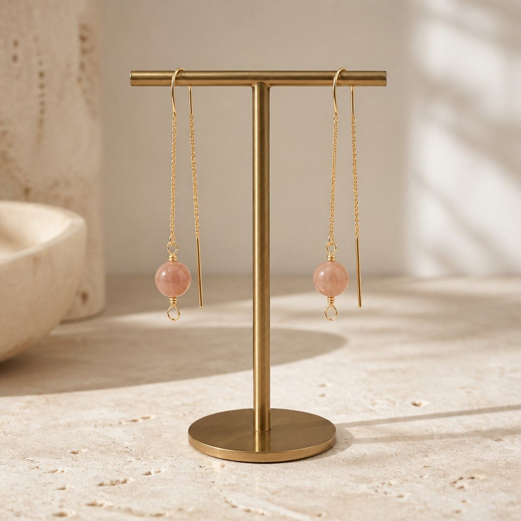 Boucles d'Oreilles Pierre de Soleil - Argent 925 Plaqué Or 1 Micron