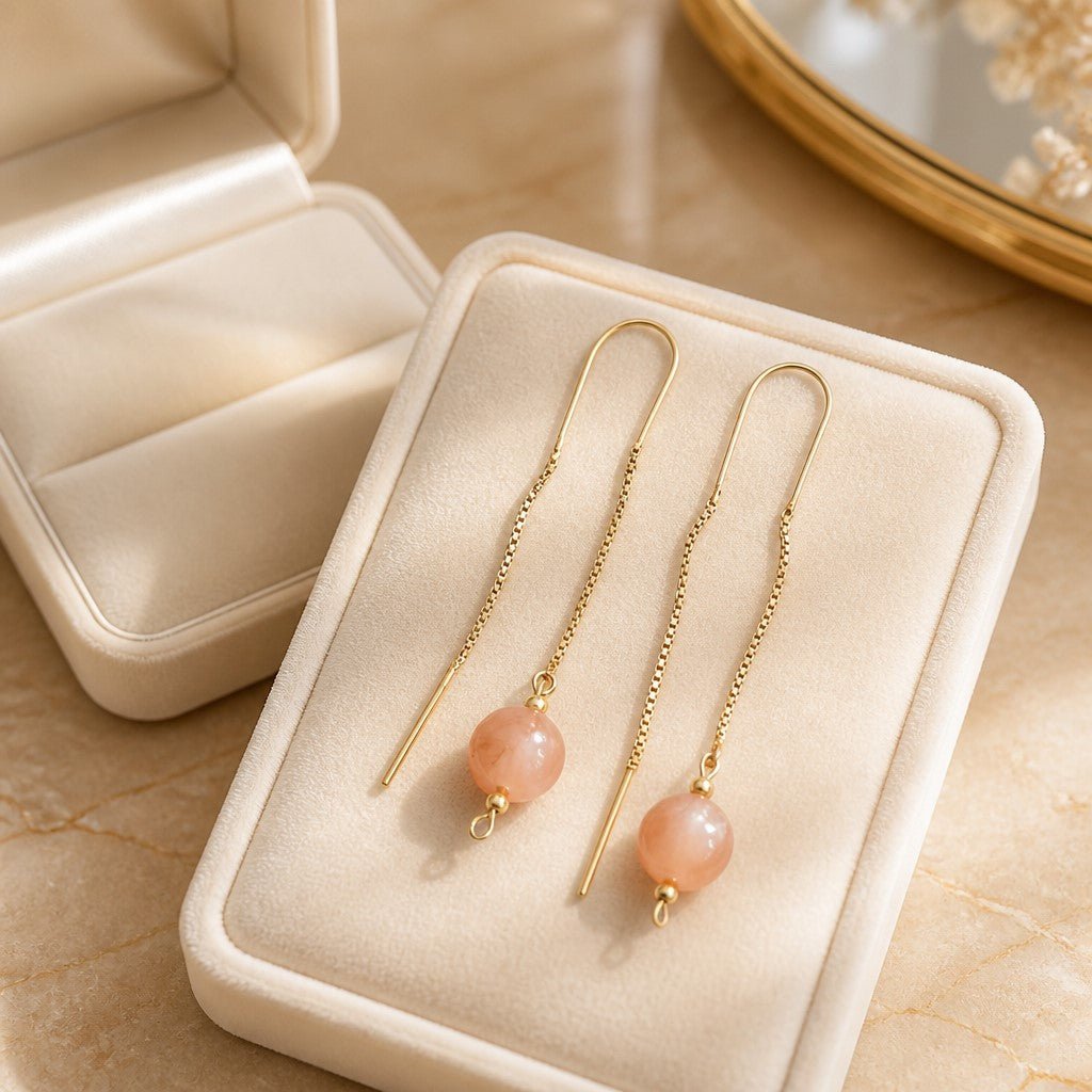 Boucles d'Oreilles Pierre de Soleil - Argent 925 Plaqué Or 1 Micron