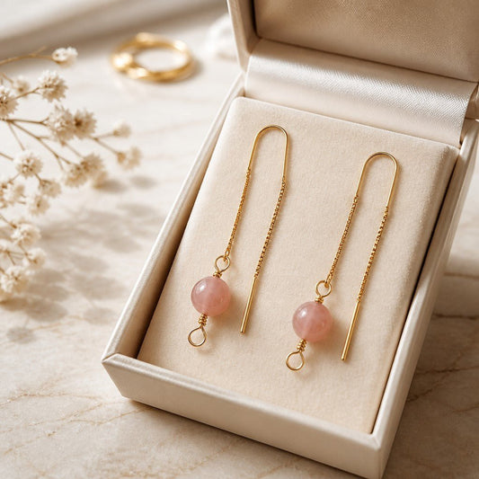 Boucles d'Oreilles Pierre de Soleil - Argent 925 Plaqué Or 1 Micron