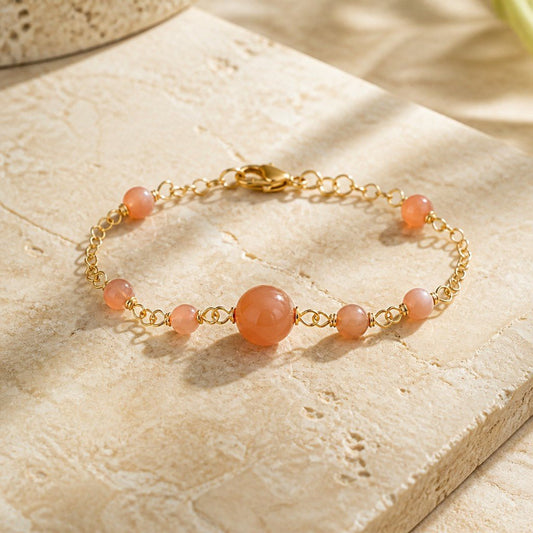Bracelet Pierre de Soleil Argent 925  plaque or 1 micron  - Pierre Naturelle
