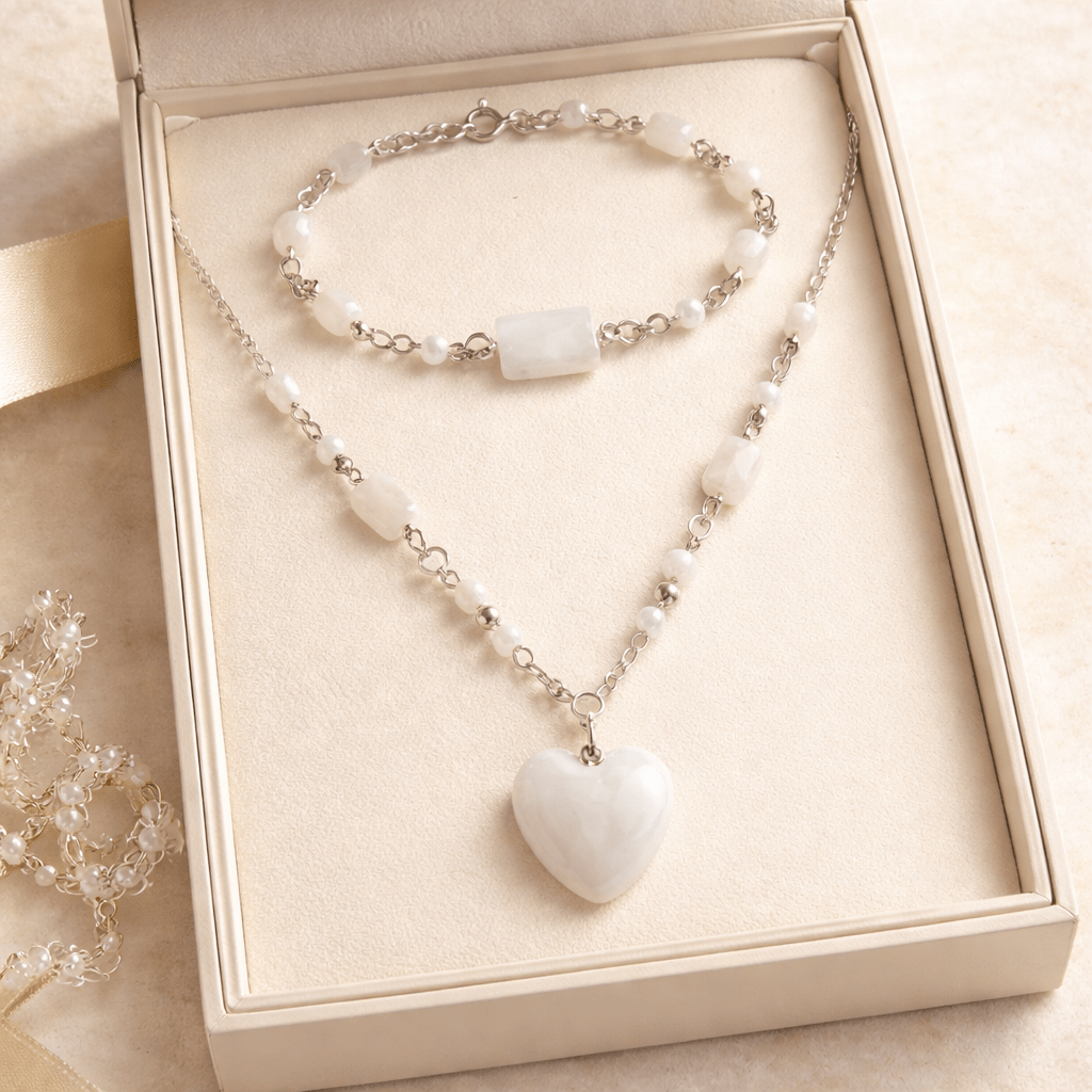 Parure Pierre de Lune Blanche Argent 925 -