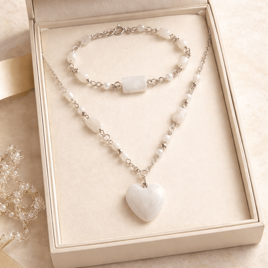 Parure Pierre de Lune Blanche Argent 925 -