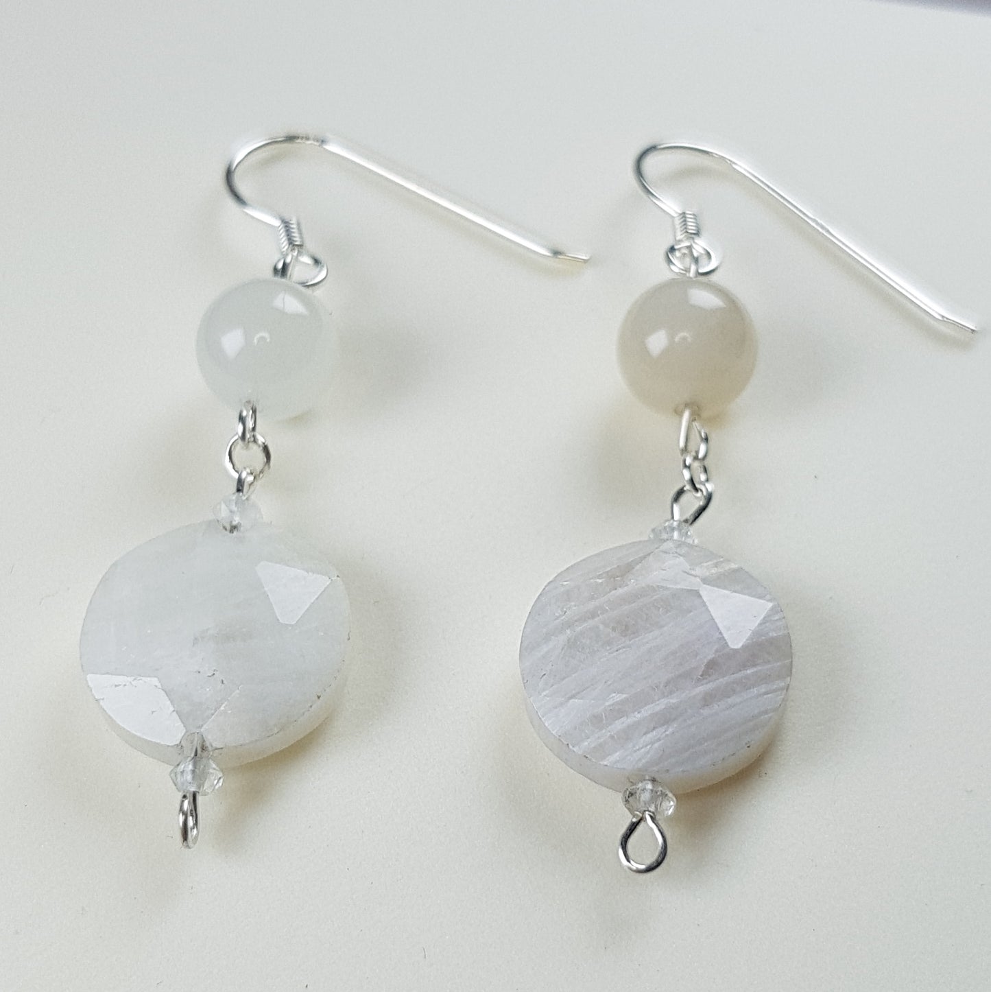 Boucles d'Oreilles Pierre de Lune Blanche - Argent 925 & Pierre Naturelle