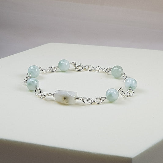 Pierre de lune verte + blanche argent 925