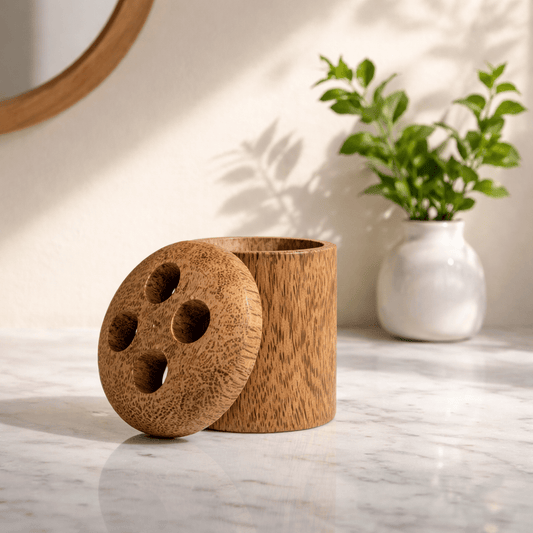 Porte Brosse à Dent en Bois de Cocotier - Accessoire Bain Naturel Écologique