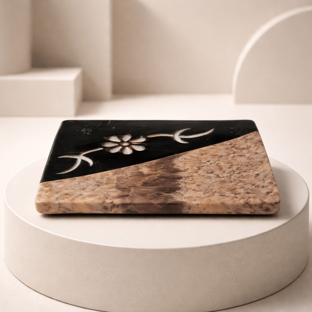 Porte-savon en stéatite et marbre décoratif - Art minéral pour votre salle de bain.