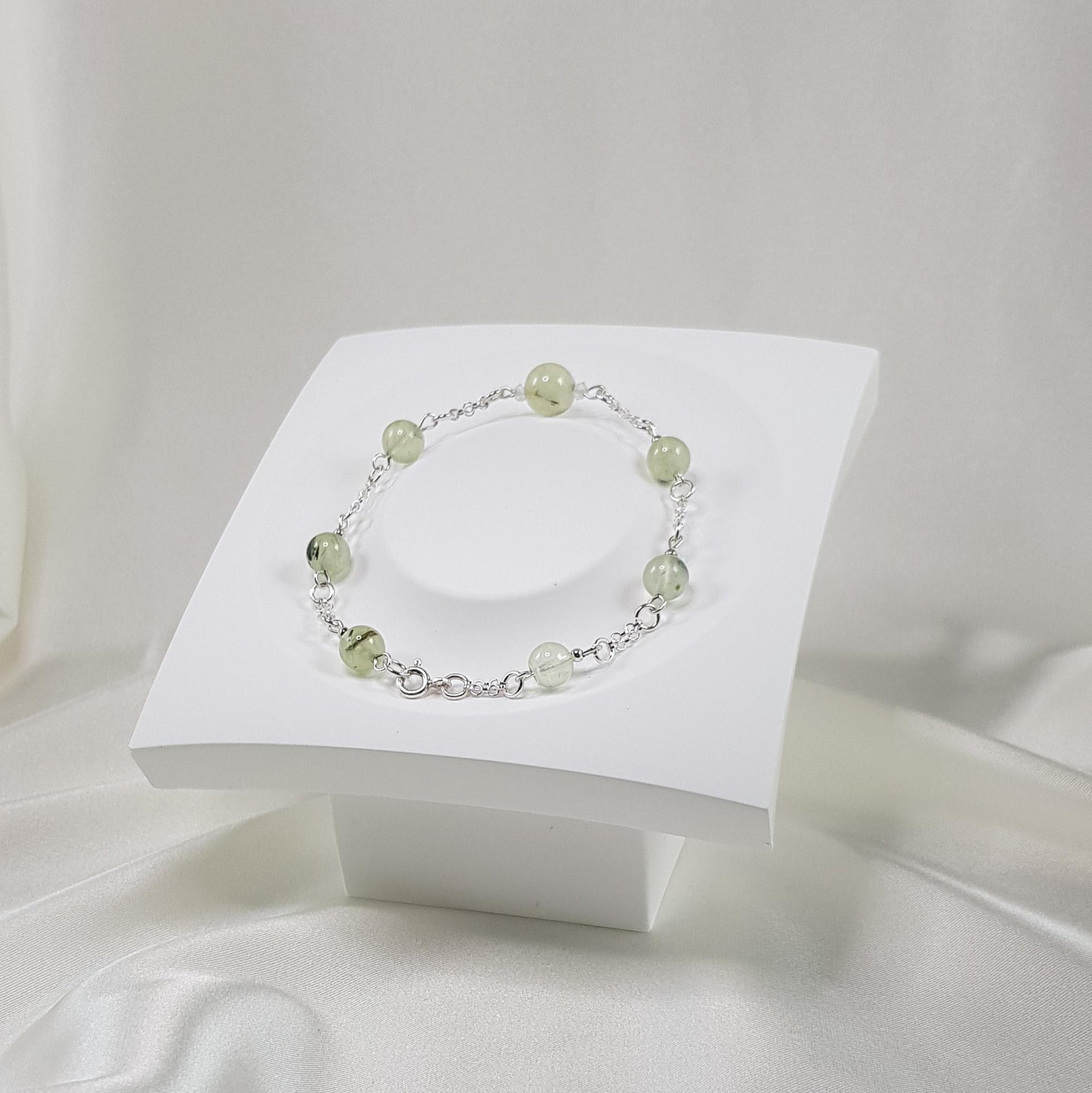 Bracelet préhnite en argent 925 - pierre naturelle verte 