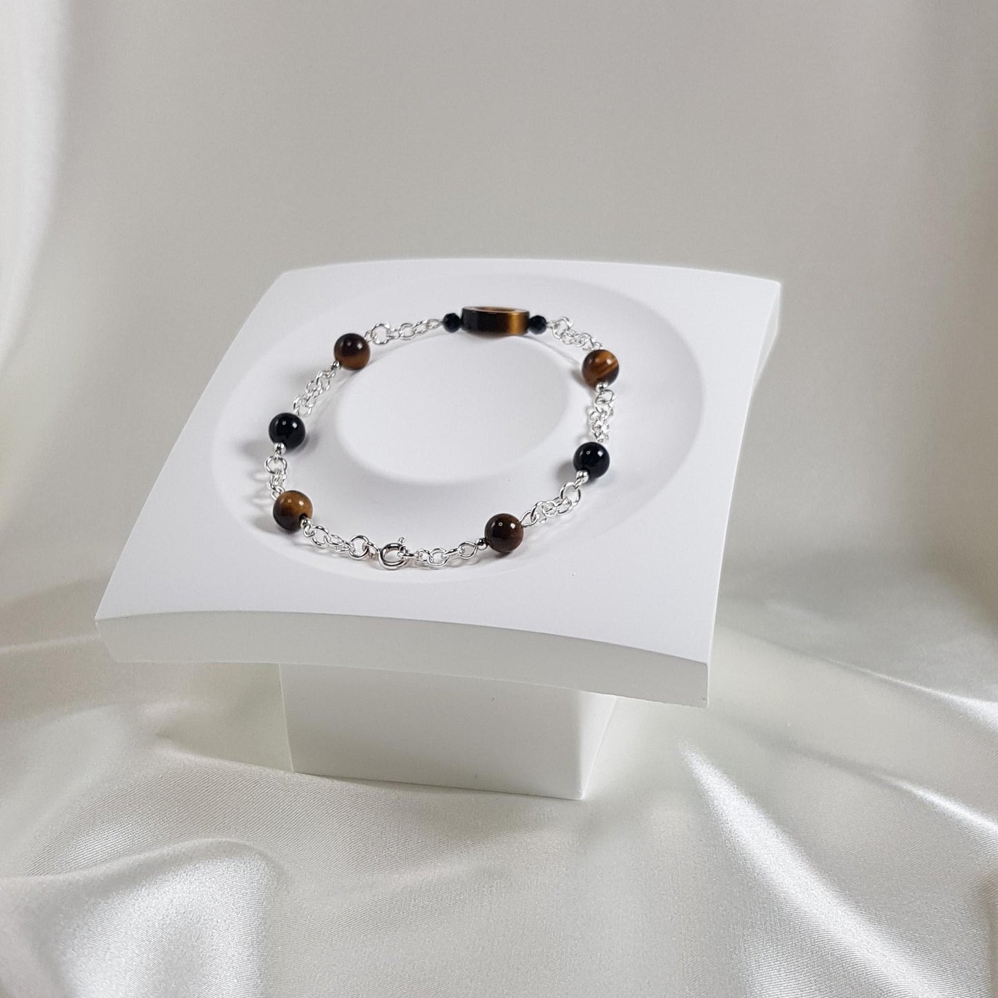 Bracelet protection en argent 925 - lithothérapie pierres naturelles 