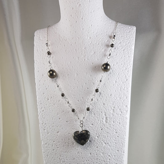 Pendentif Pyrite Cœur Argent 925 - Lithothérapie Abondance et Protection