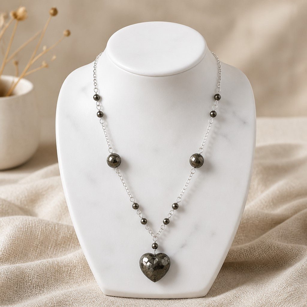 Pendentif Pyrite Cœur Argent 925 - Pierre d'Abondance