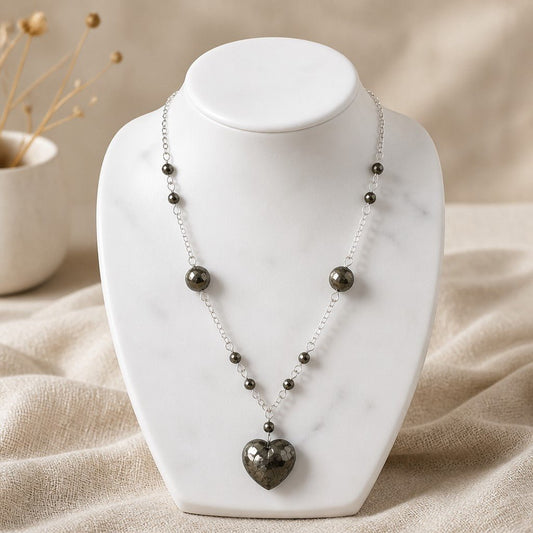 Pendentif Pyrite Cœur Argent 925 - Pierre d'Abondance