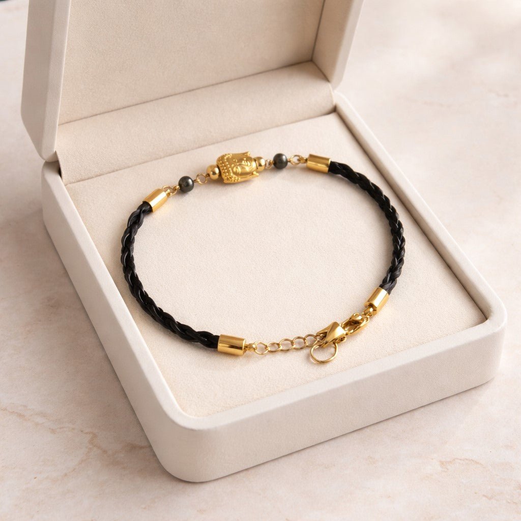 Bracelet Pyrite Acier - Pierre Naturelle simili cuir