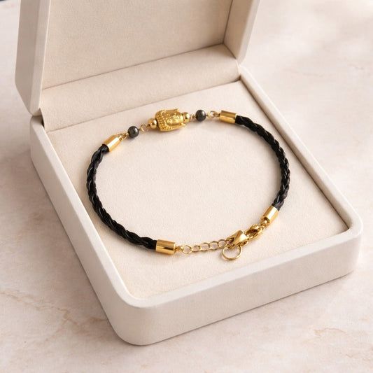 Bracelet Pyrite Acier - Pierre Naturelle simili cuir