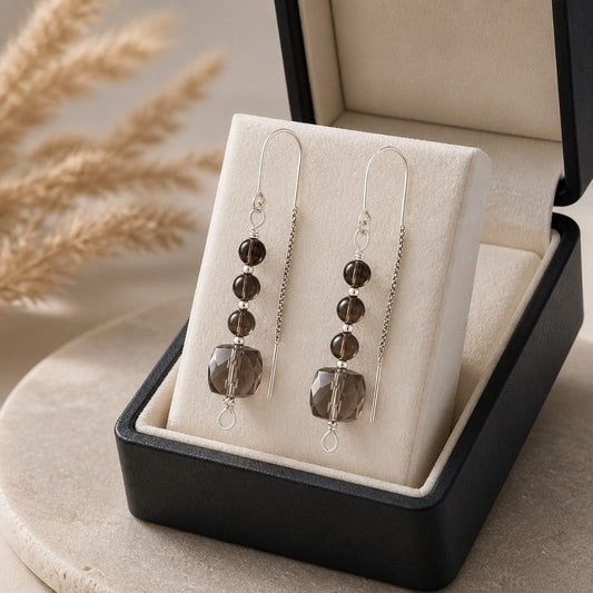 Boucles d'Oreilles Quartz Fumé - Argent 925 & Pierre Naturelle