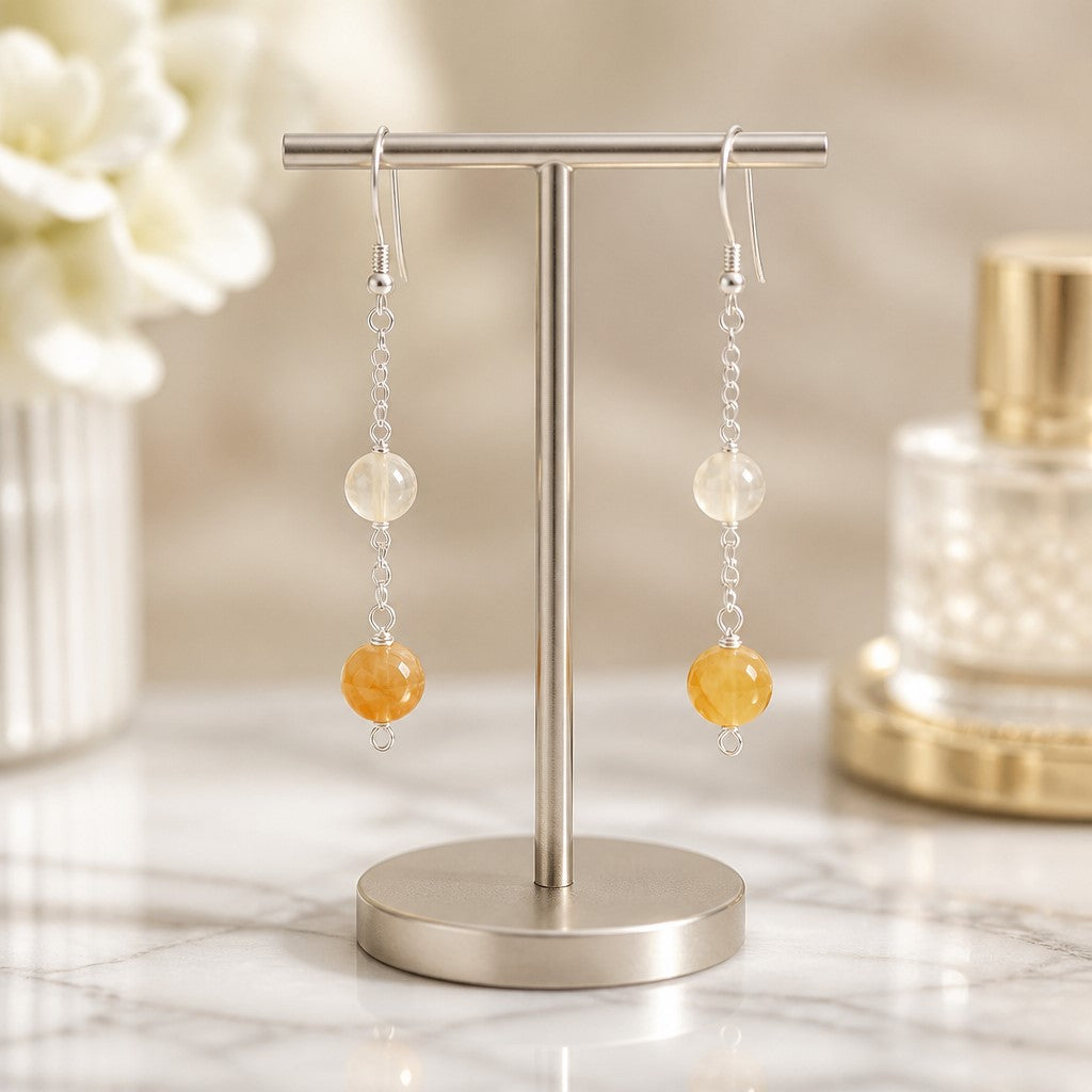 Boucles d'Oreilles Quartz Hématoïde jaune - Argent 925 & Pierre Naturelle