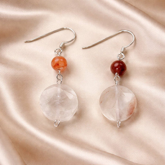 Boucles d'Oreilles Quartz Hématoïde Rouge - Argent 925 & Pierre Naturelle