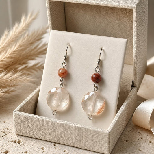 Boucles d'Oreilles Quartz Hématoïde Rouge - Argent 925 & Pierre Naturelle