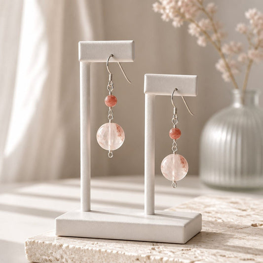 Boucles d'Oreilles Quartz Hématoïde Rouge - Argent 925 & Pierre Naturelle