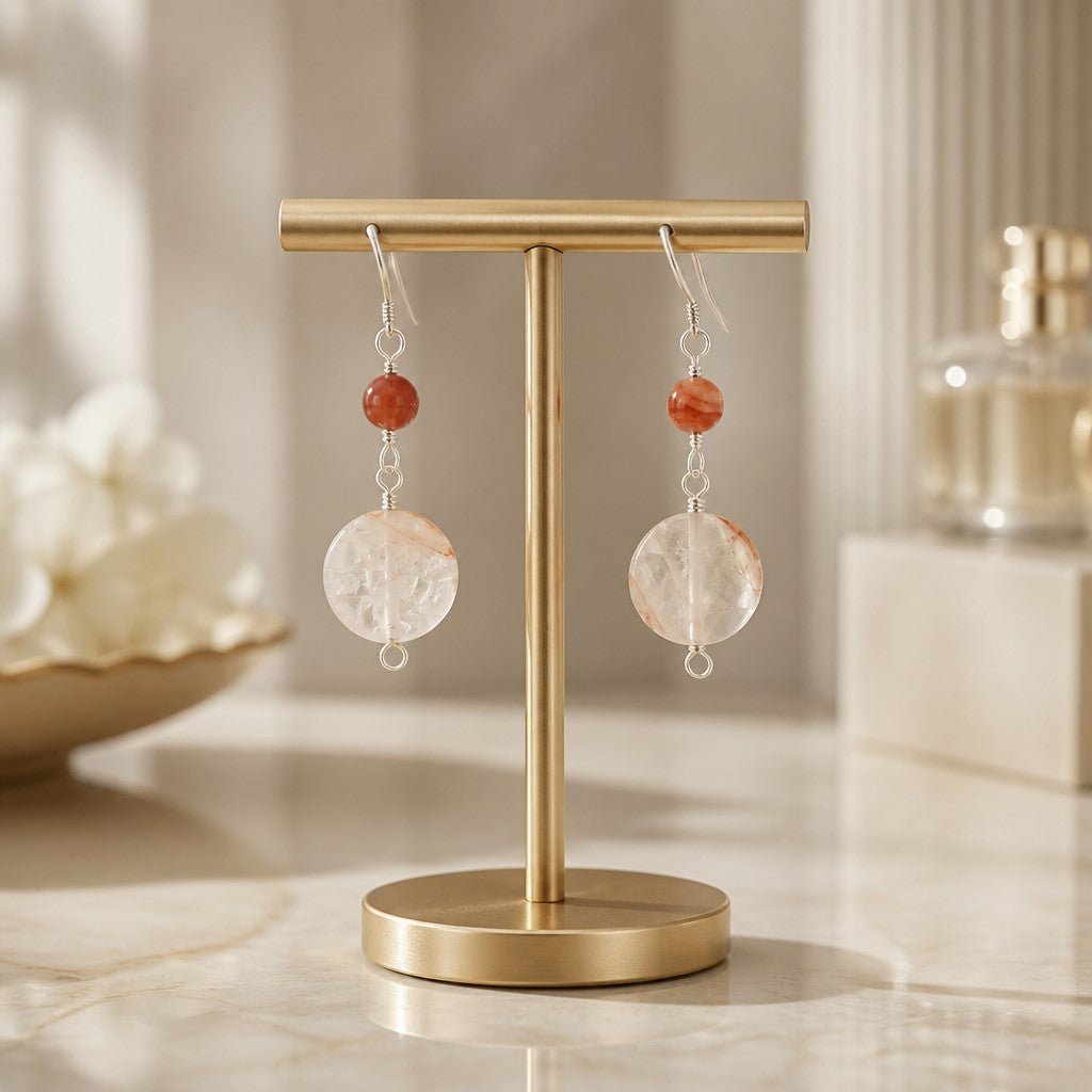 Boucles d'Oreilles Quartz Hématoïde Rouge - Argent 925 & Pierre Naturelle