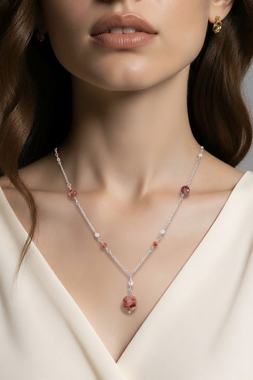Pendentif Quartz Hématoïde Rouge Argent 925 - Pierre de Vitalité