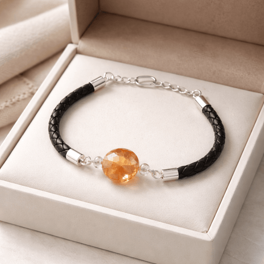 Bracelet Quartz Hématoïde Rouge simili cuir