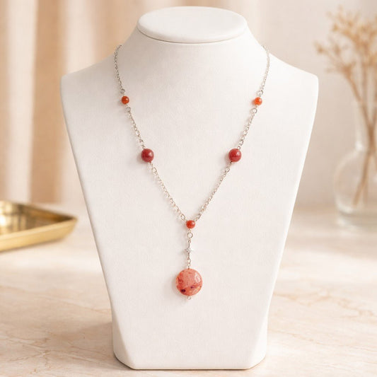 Pendentif Quartz Hématoïde Rouge Argent 925