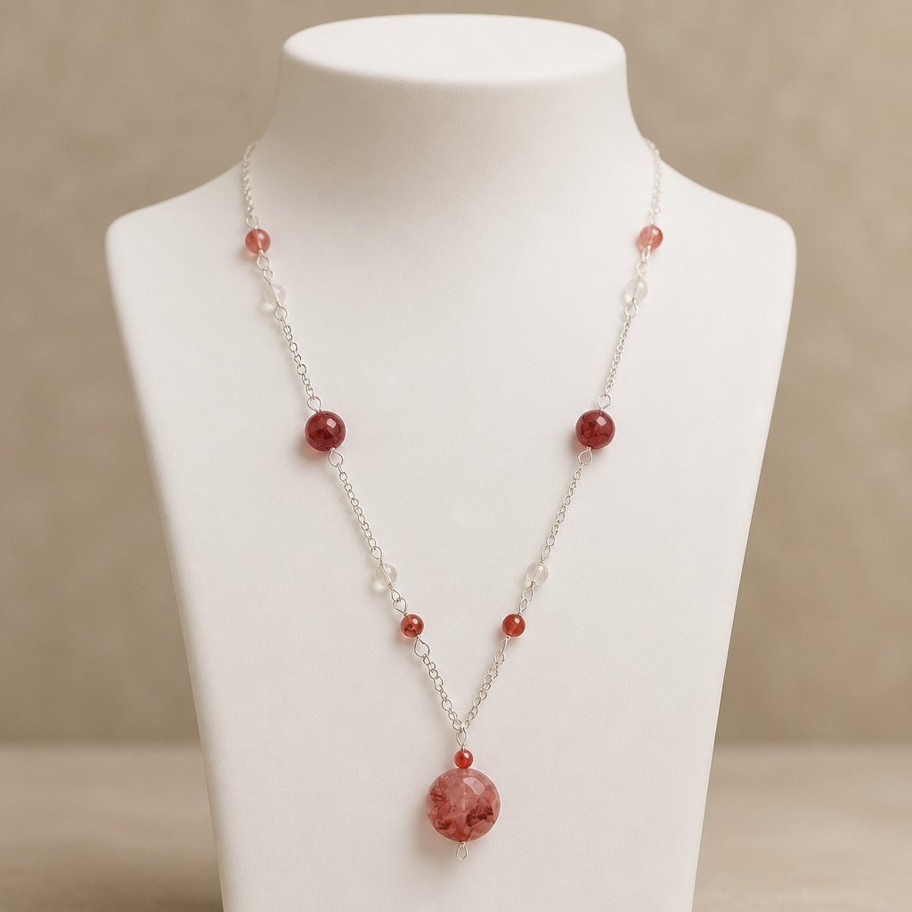 Pendentif Quartz Hématoïde Rouge Argent 925