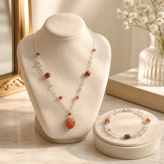 Parure Quartz Hématoïde Rouge Argent 925
