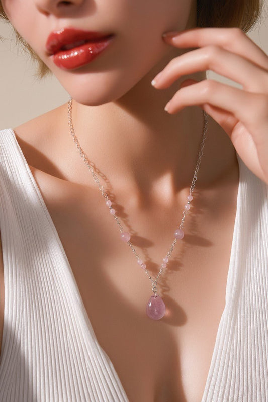 Pendentif Quartz Rose Madagascar Argent 925 - Pierre de Tendresse