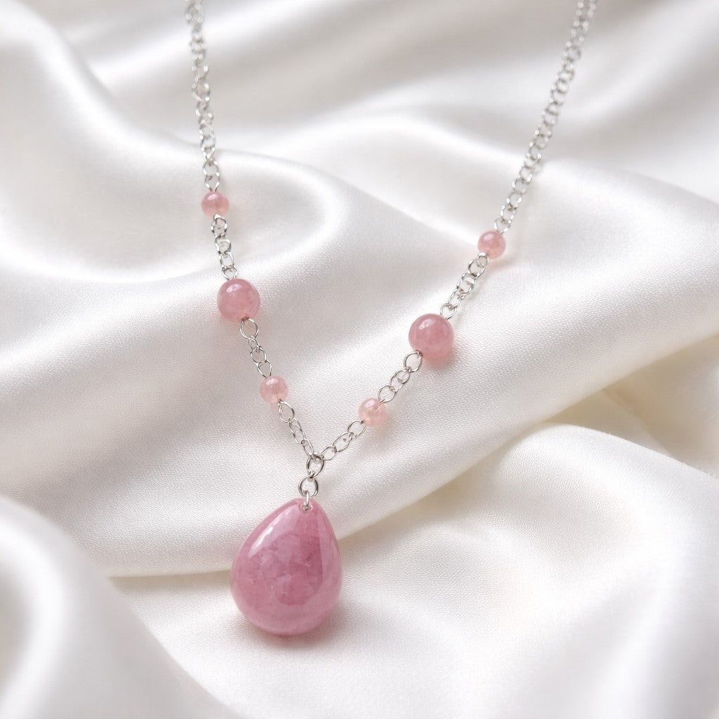Pendentif Quartz Rose Madagascar Argent 925 - Pierre de Tendresse