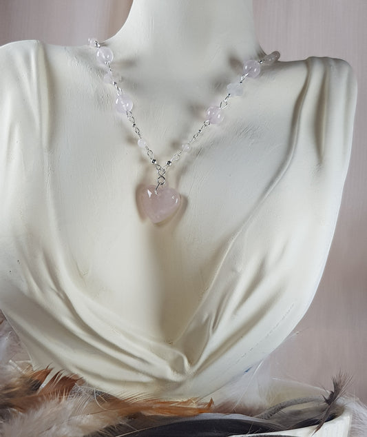 quartz rose coeur argent 925