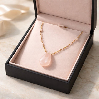 Pendentif Quartz Rose Acier Inoxydable - Pierre de Douceur