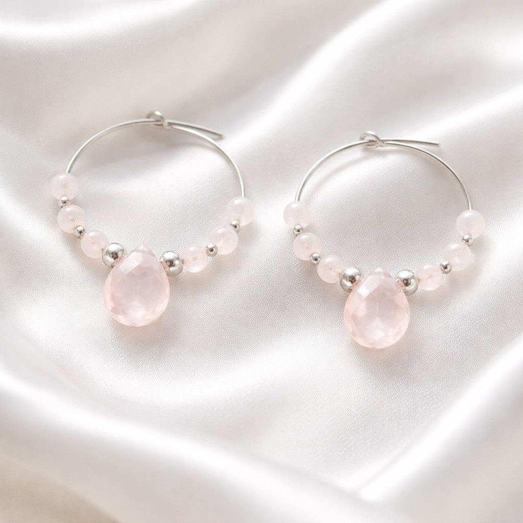 Boucles d'Oreilles Quartz Rose - Argent 925 & Pierre