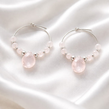 Boucles d'Oreilles Quartz Rose - Argent 925 & Pierre