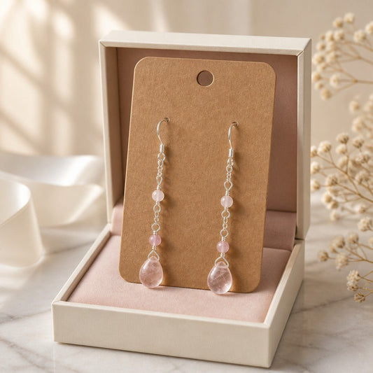 Boucles d'Oreilles Quartz Rose - Argent 925 & Pierre