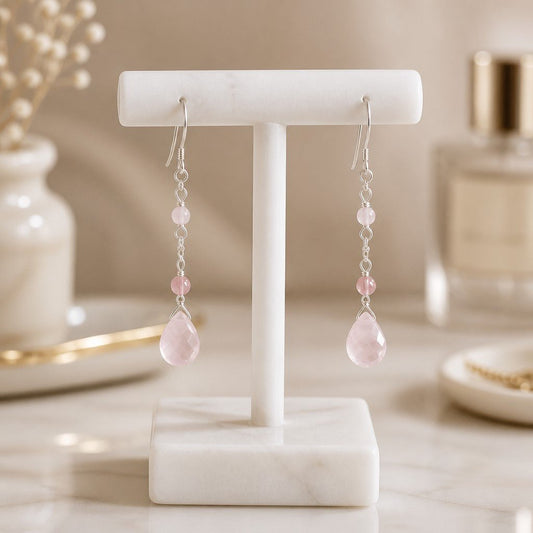 Boucles d'Oreilles Quartz Rose - Argent 925 & Pierre