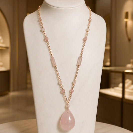 Pendentif Quartz Rose Argent 925 Plaqué Or Rose - Pierre d'Amour