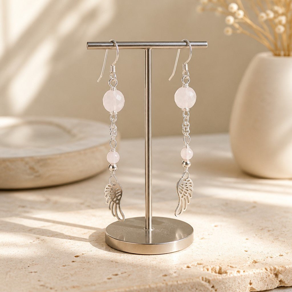 Boucles d'Oreilles Quartz Rose - Argent 925 & Pierre Naturelle